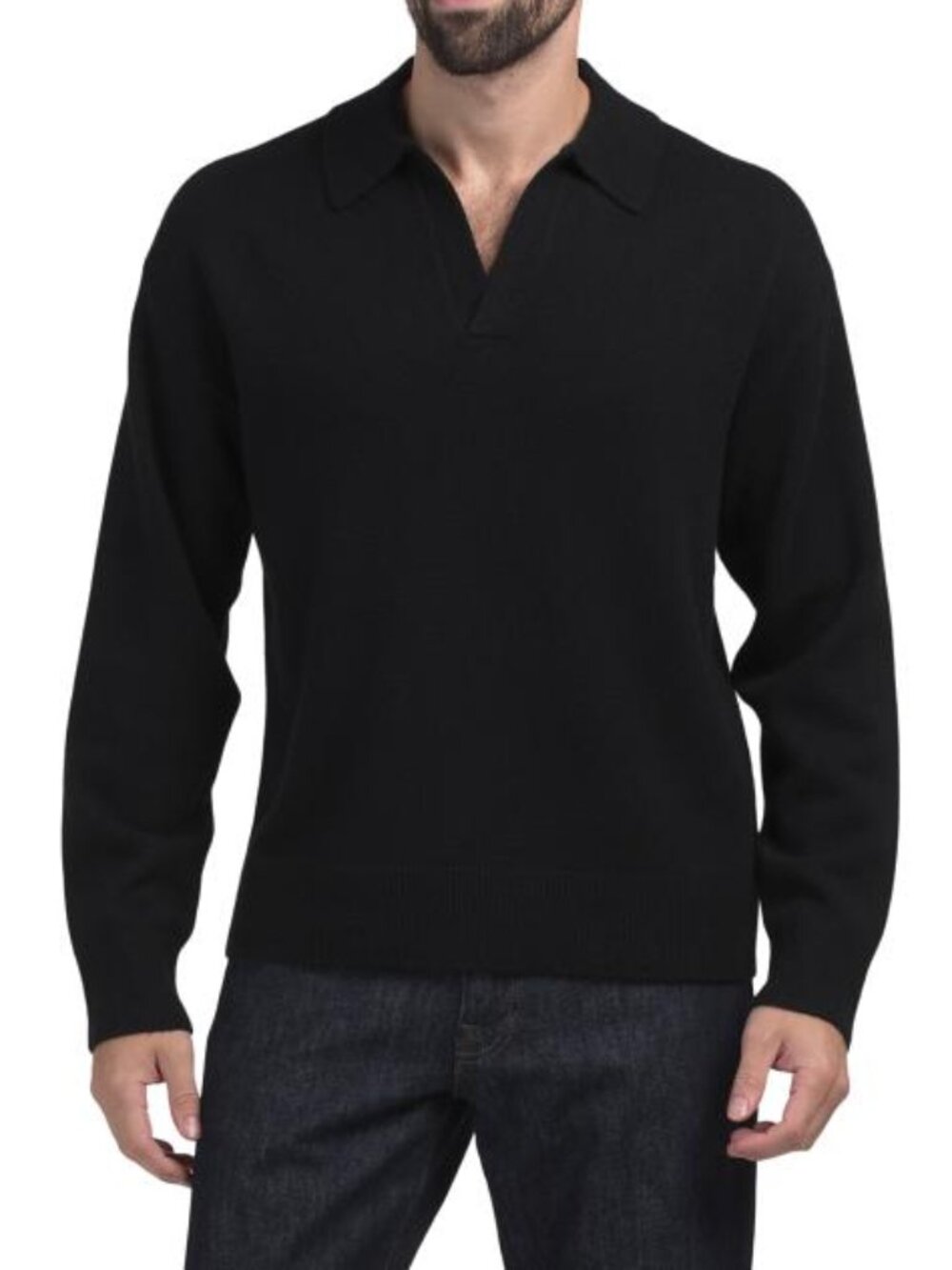 HELMUT LANG Black Wool And Cashmere Blend Brushed Polo